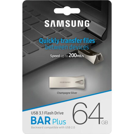 SAMSUNG BAR Plus Flash Drive 64GB USB 3.1 Champagne Silver (MUF-64BE3/APC)